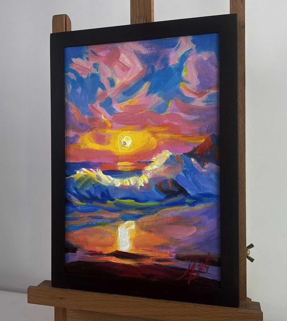 Acrylic painting Gentle sunset and raging waves Mykhailo Patskan - 2