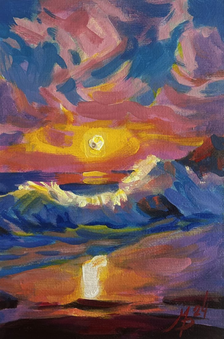 Acrylic painting Gentle sunset and raging waves Mykhailo Patskan - 3