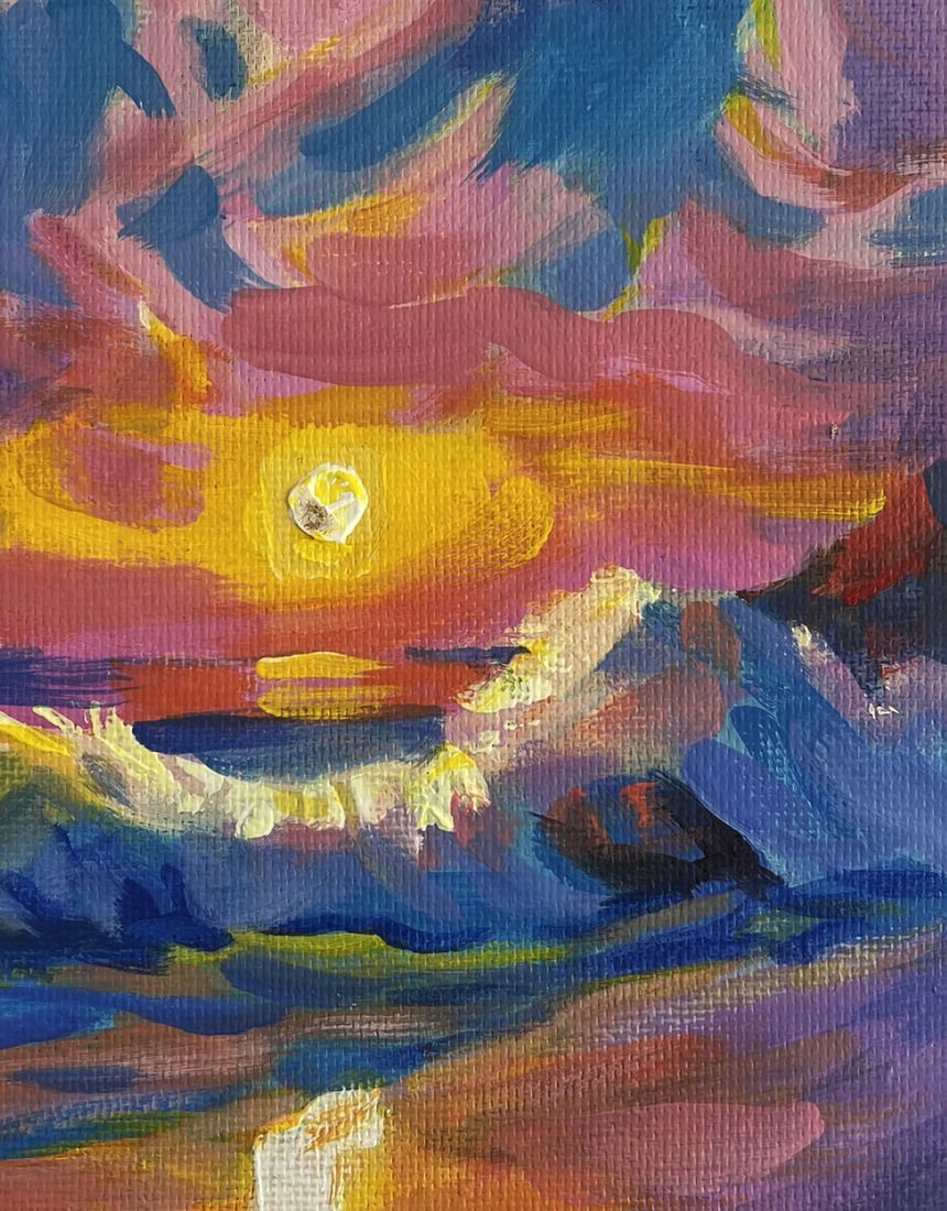 Acrylic painting Gentle sunset and raging waves Mykhailo Patskan - 8