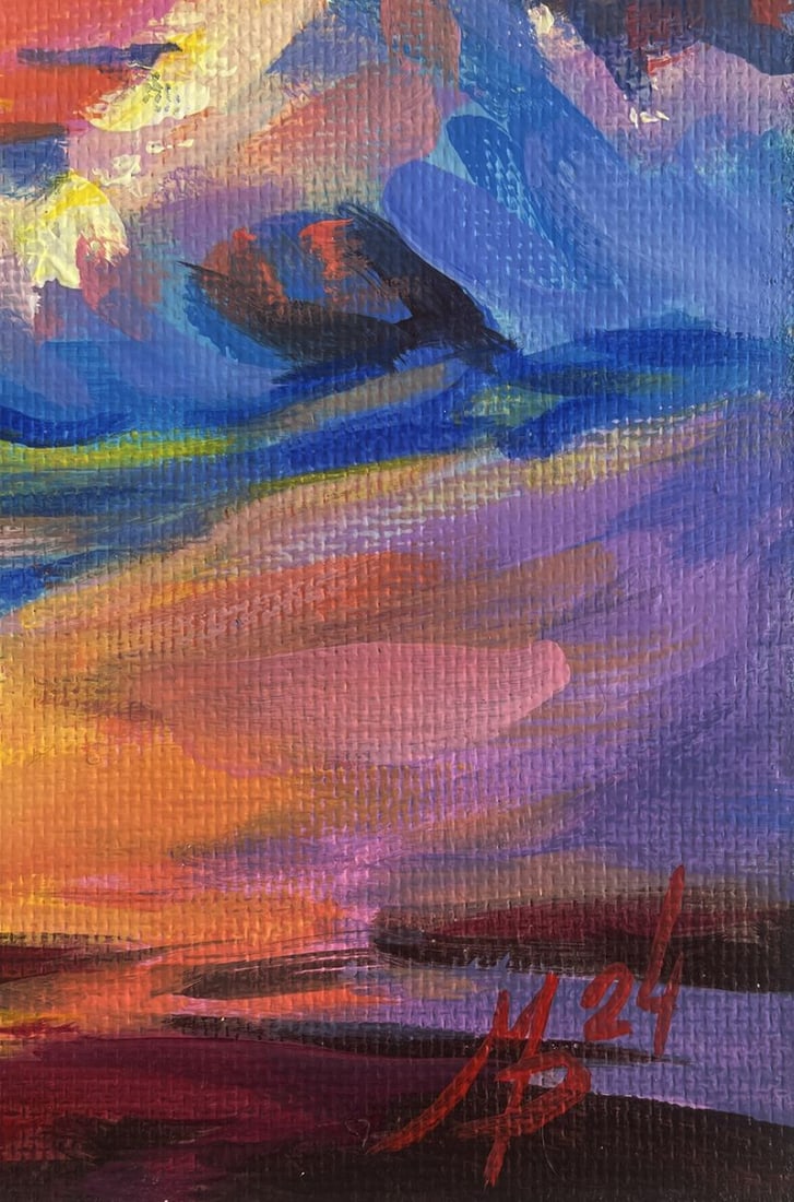 Acrylic painting Gentle sunset and raging waves Mykhailo Patskan - 9