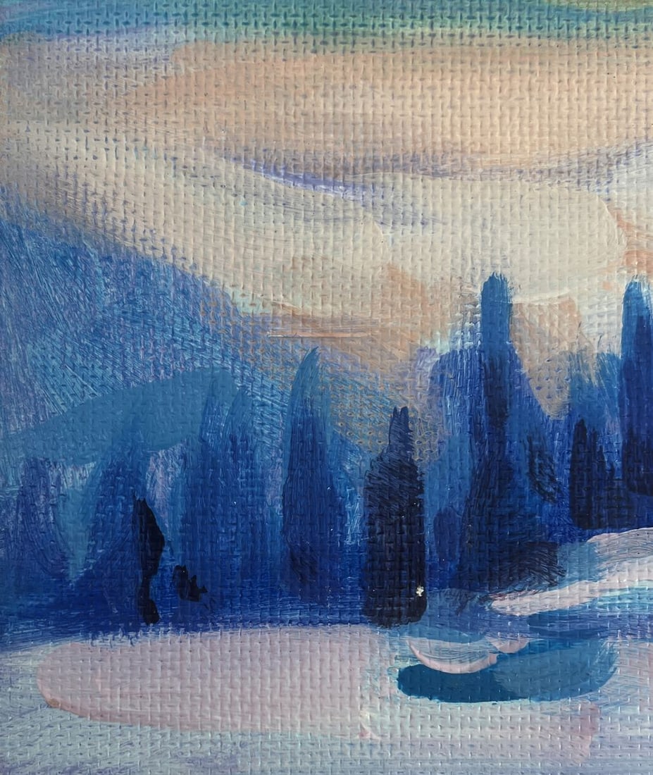 Acrylic painting Sunset over the winter forest Mykhailo Patskan - 7