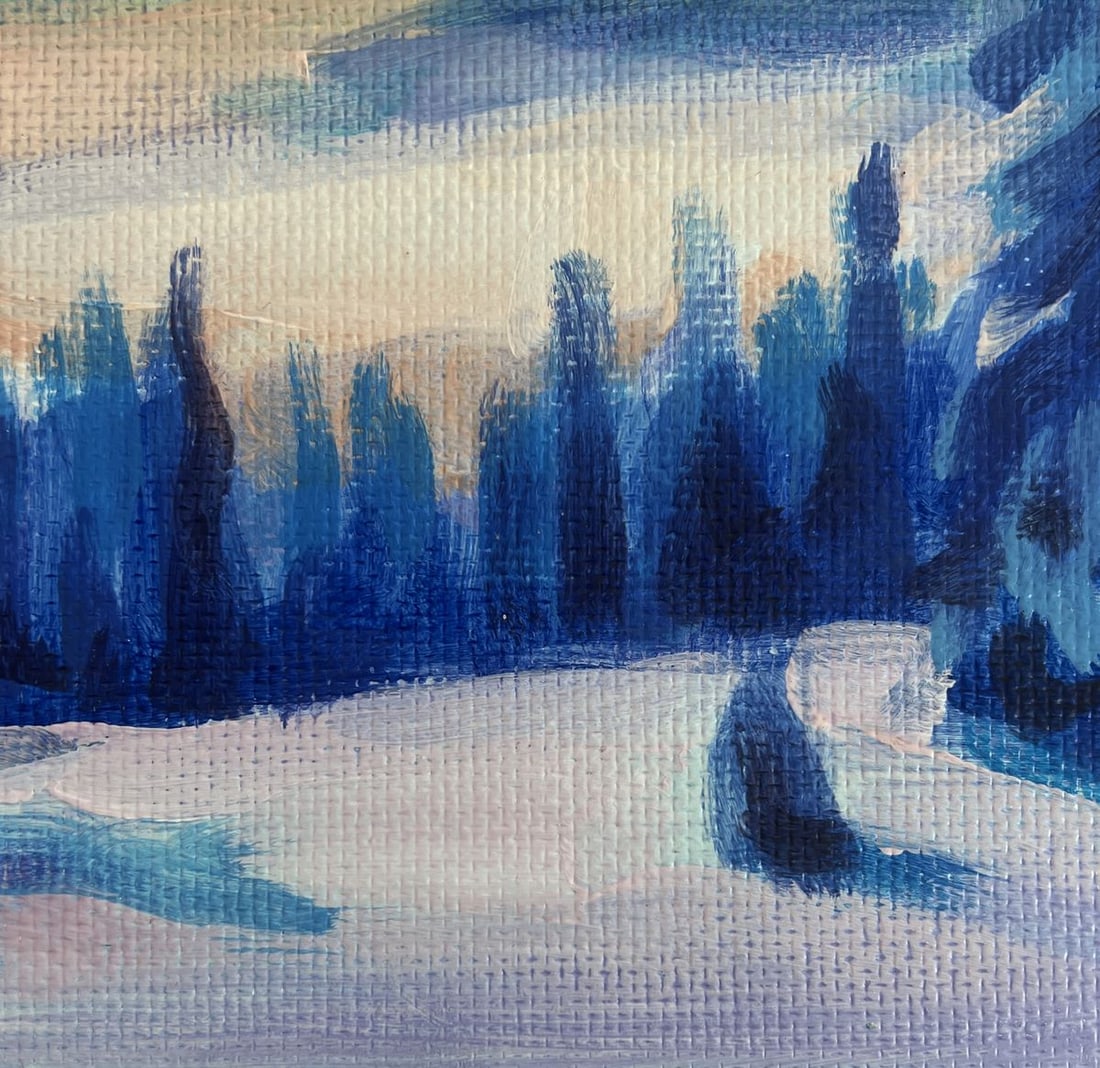 Acrylic painting Sunset over the winter forest Mykhailo Patskan - 8