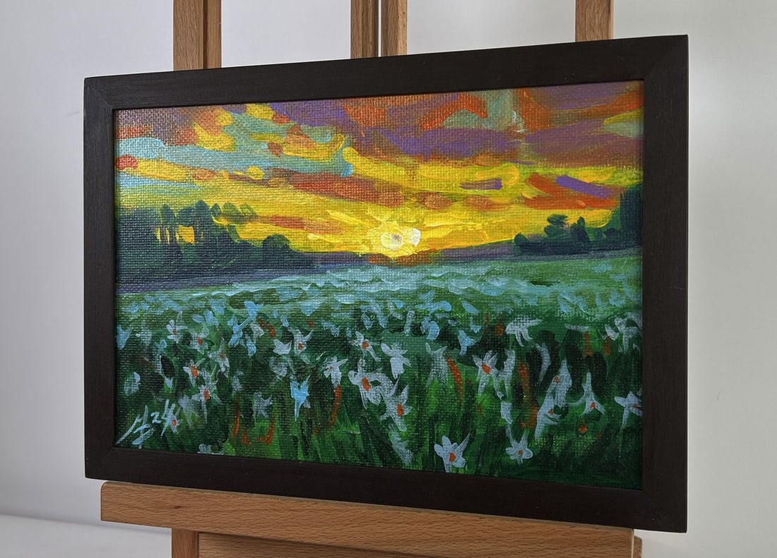 Acrylic painting Chamomile field at sunset Mykhailo Patskan - 2
