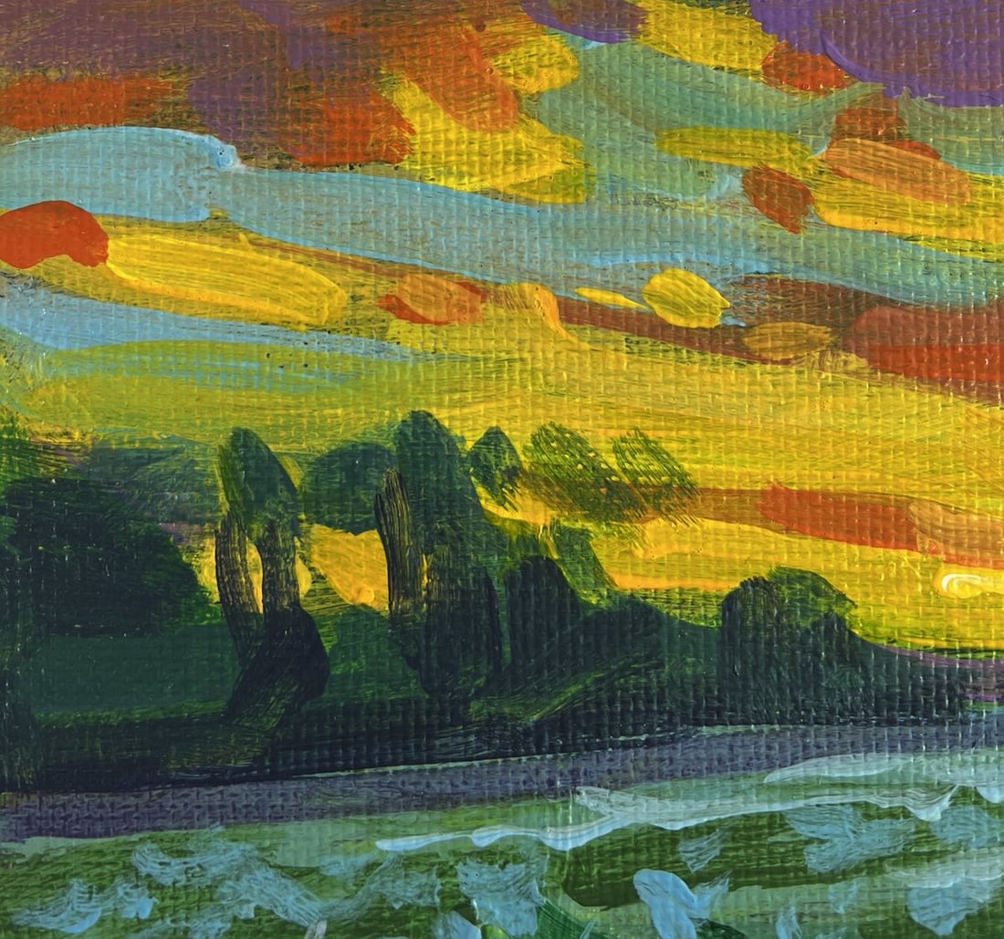 Acrylic painting Chamomile field at sunset Mykhailo Patskan - 6