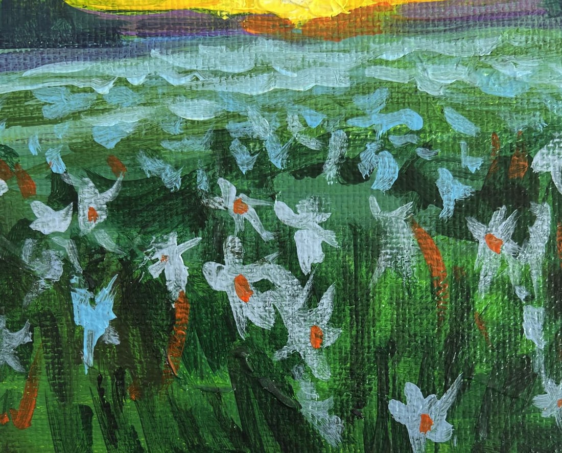 Acrylic painting Chamomile field at sunset Mykhailo Patskan - 7
