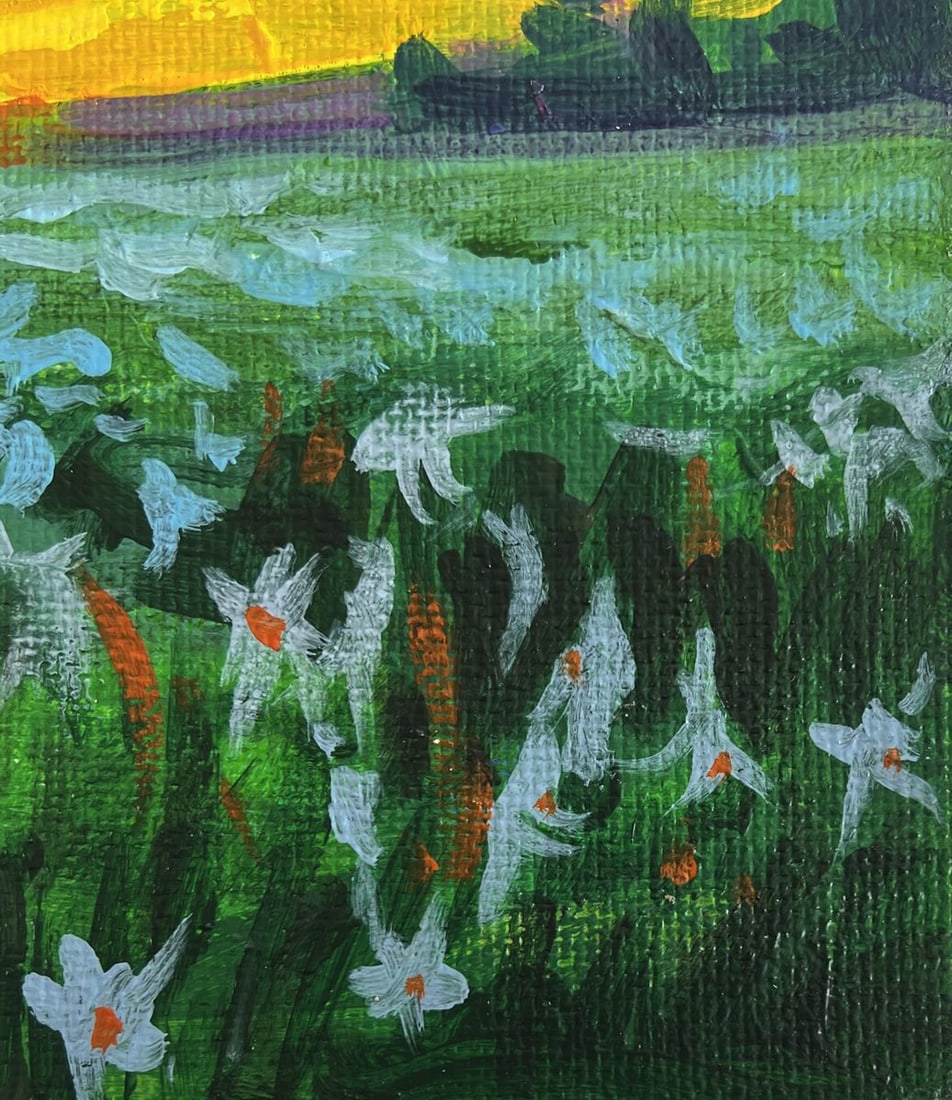 Acrylic painting Chamomile field at sunset Mykhailo Patskan - 8