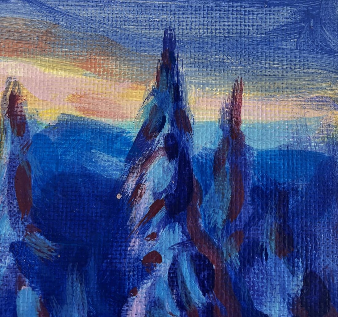 Acrylic painting Winter orange sunset Mykhailo Patskan - 4