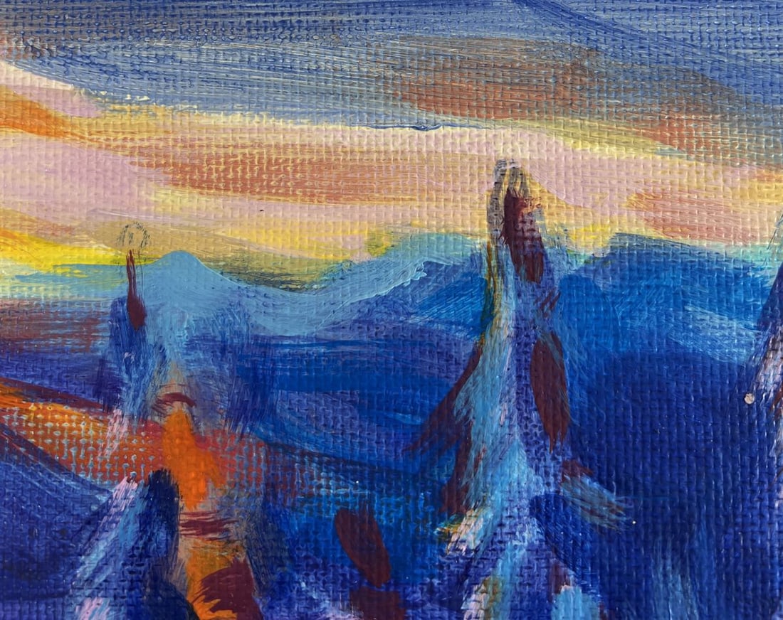 Acrylic painting Winter orange sunset Mykhailo Patskan - 5