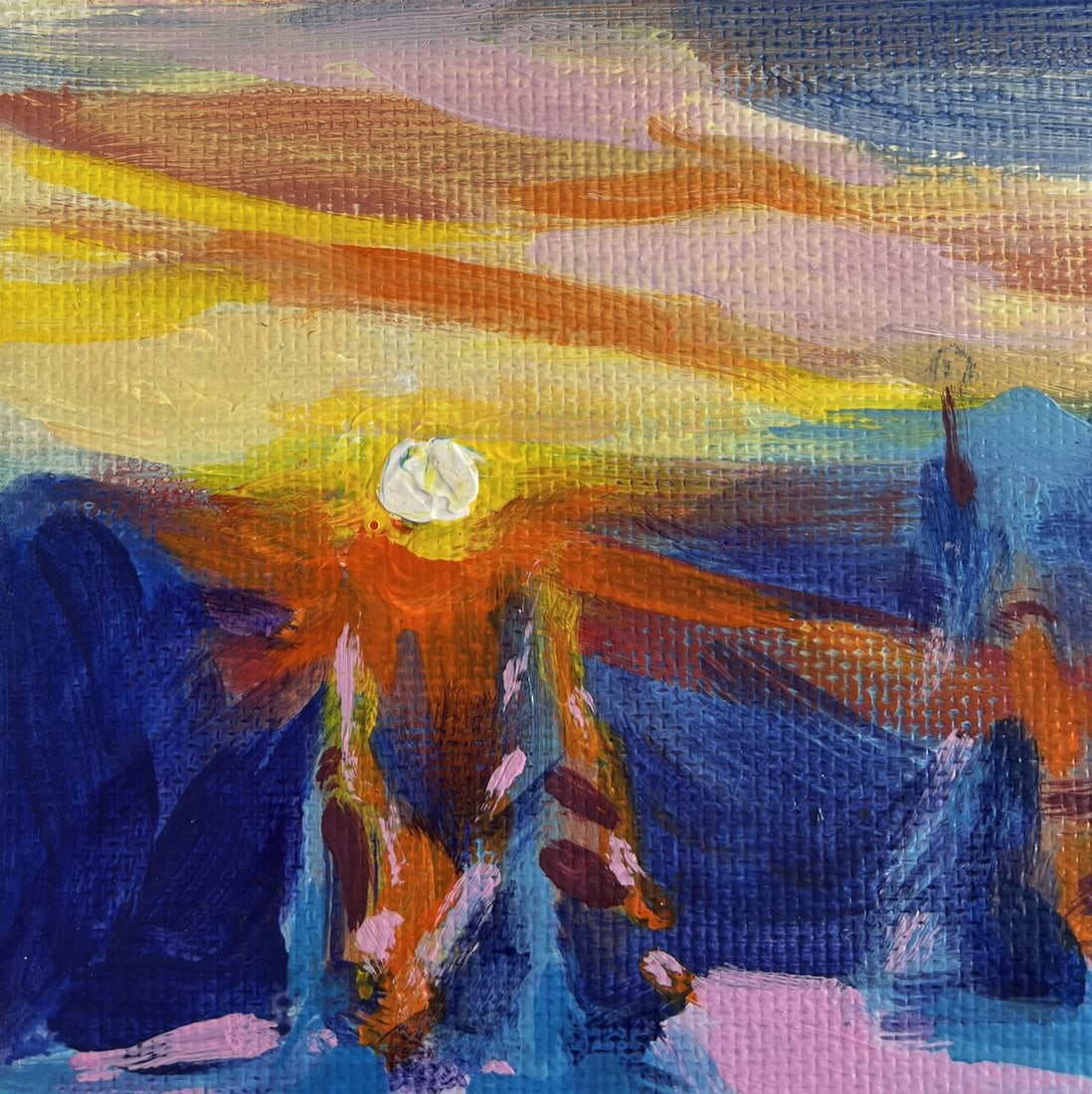 Acrylic painting Winter orange sunset Mykhailo Patskan - 6