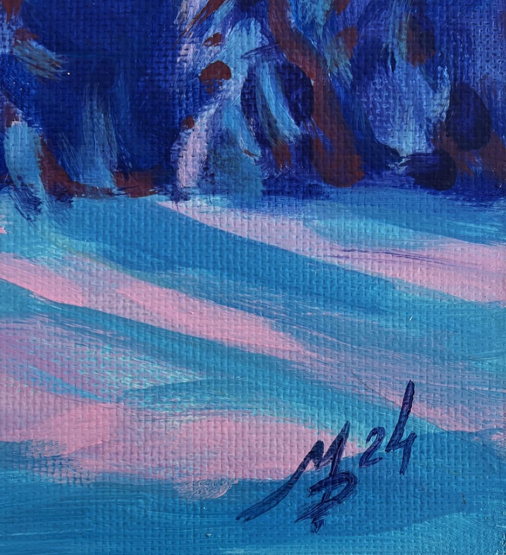 Acrylic painting Winter orange sunset Mykhailo Patskan - 9