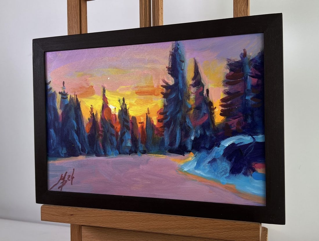 Acrylic painting Sunset behind the forest Mykhailo Patskan - 2