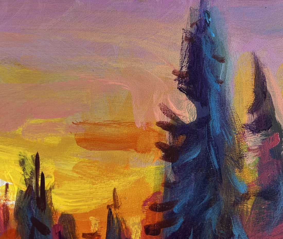 Acrylic painting Sunset behind the forest Mykhailo Patskan - 5