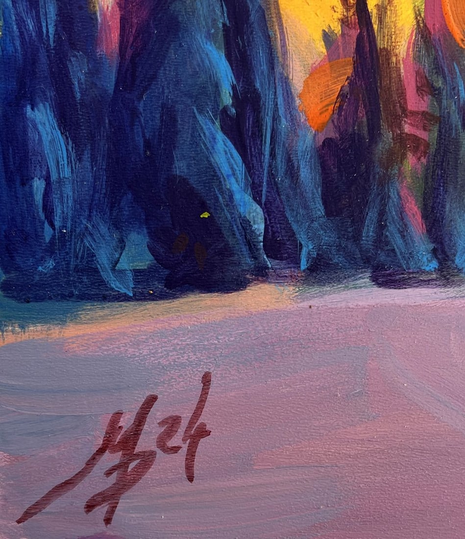 Acrylic painting Sunset behind the forest Mykhailo Patskan - 9