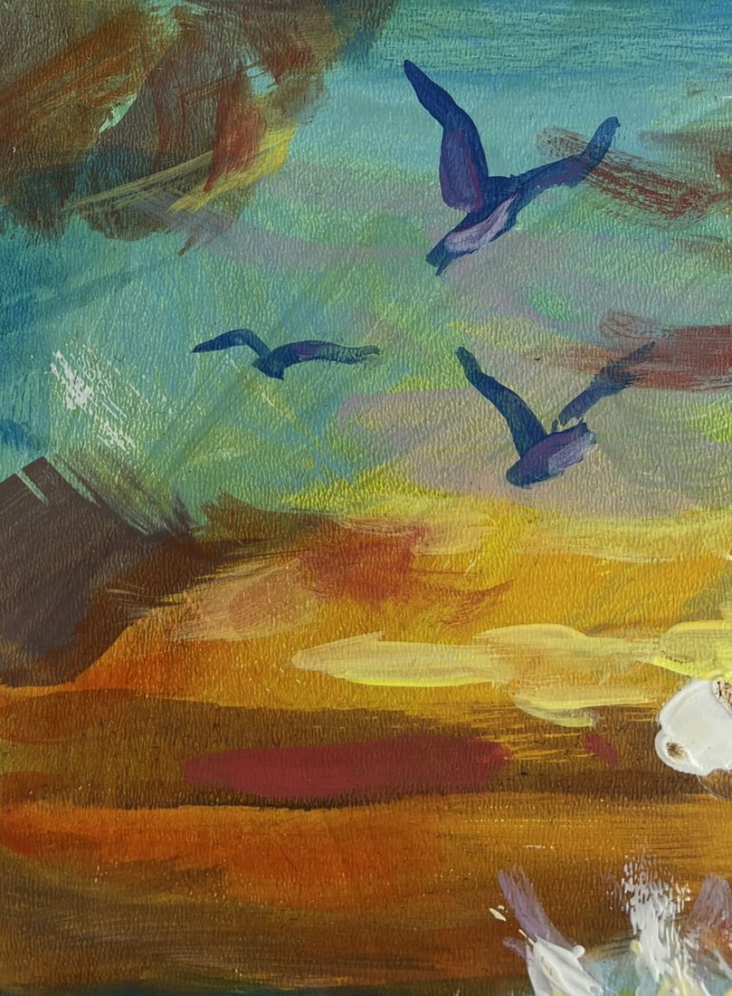 Acrylic painting Seagulls over the sea and sunset Mykhailo Patskan - 5