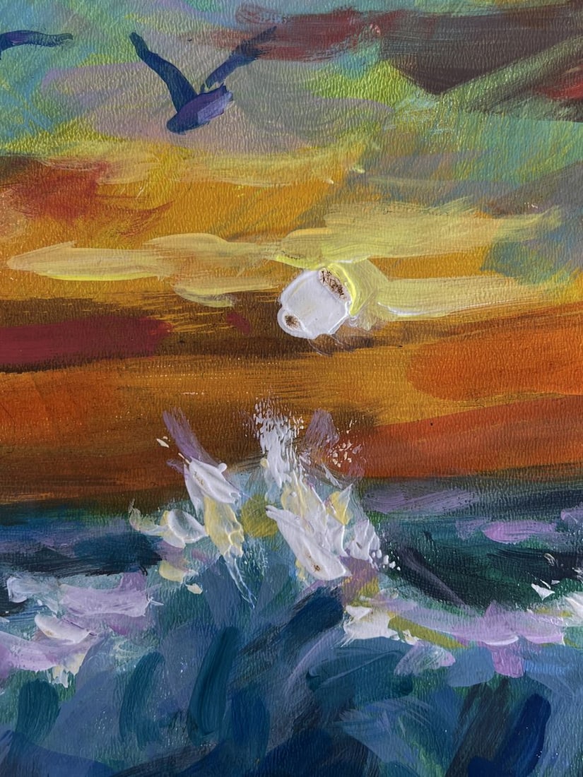 Acrylic painting Seagulls over the sea and sunset Mykhailo Patskan - 7