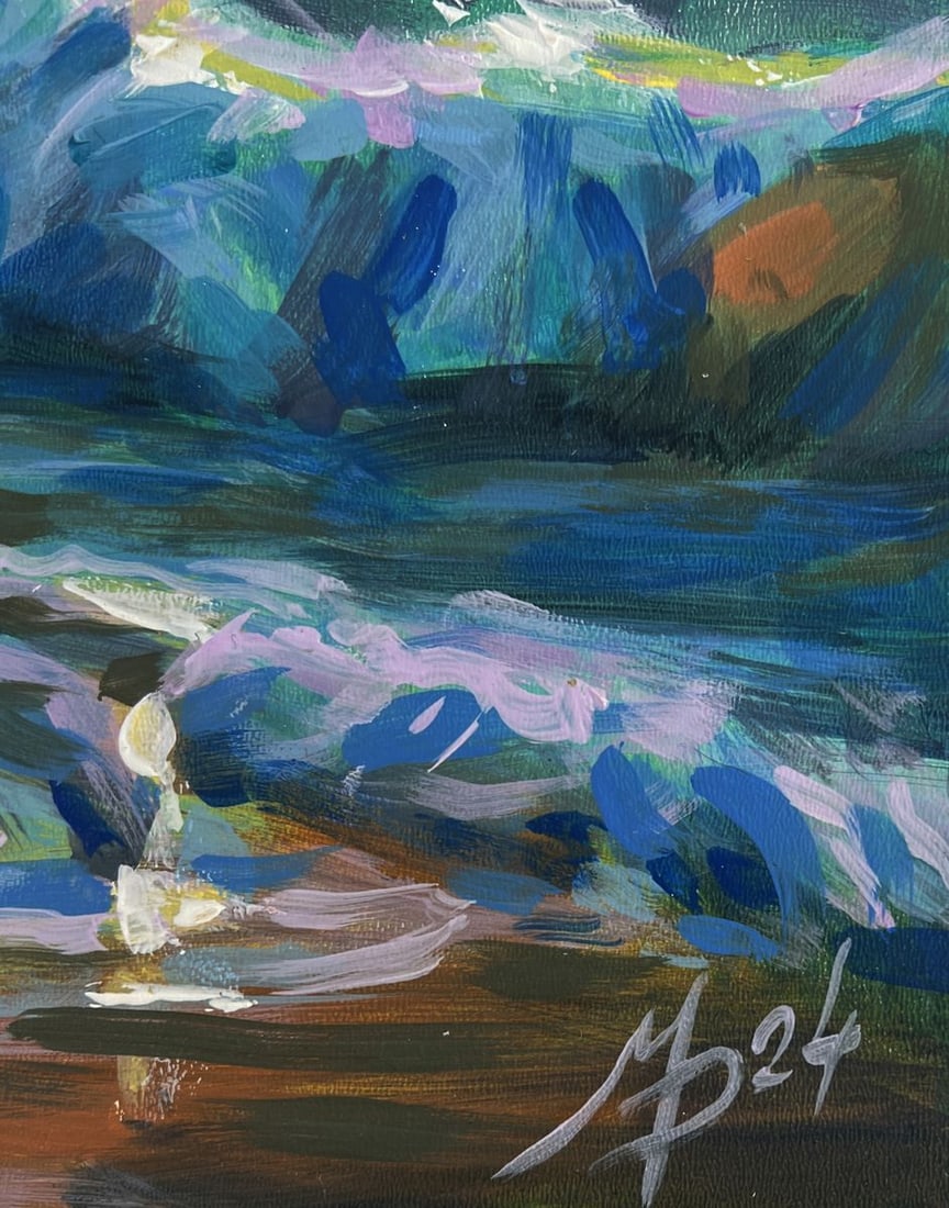 Acrylic painting Seagulls over the sea and sunset Mykhailo Patskan - 9