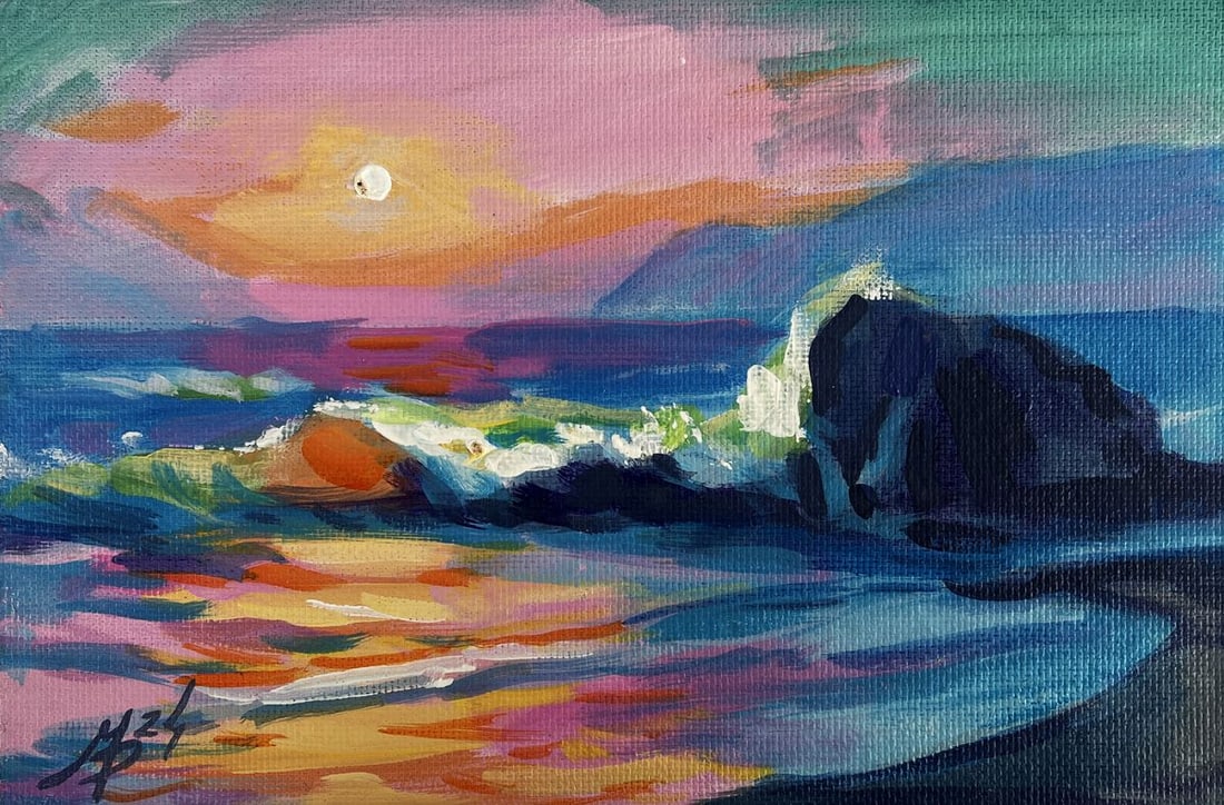 Acrylic painting Tenderness of pink sunset Mykhailo Patskan - 3
