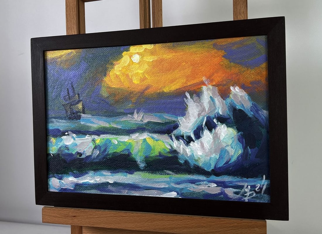 Acrylic painting Golden Sea Route into the Sunset Mykhailo Patskan - 2