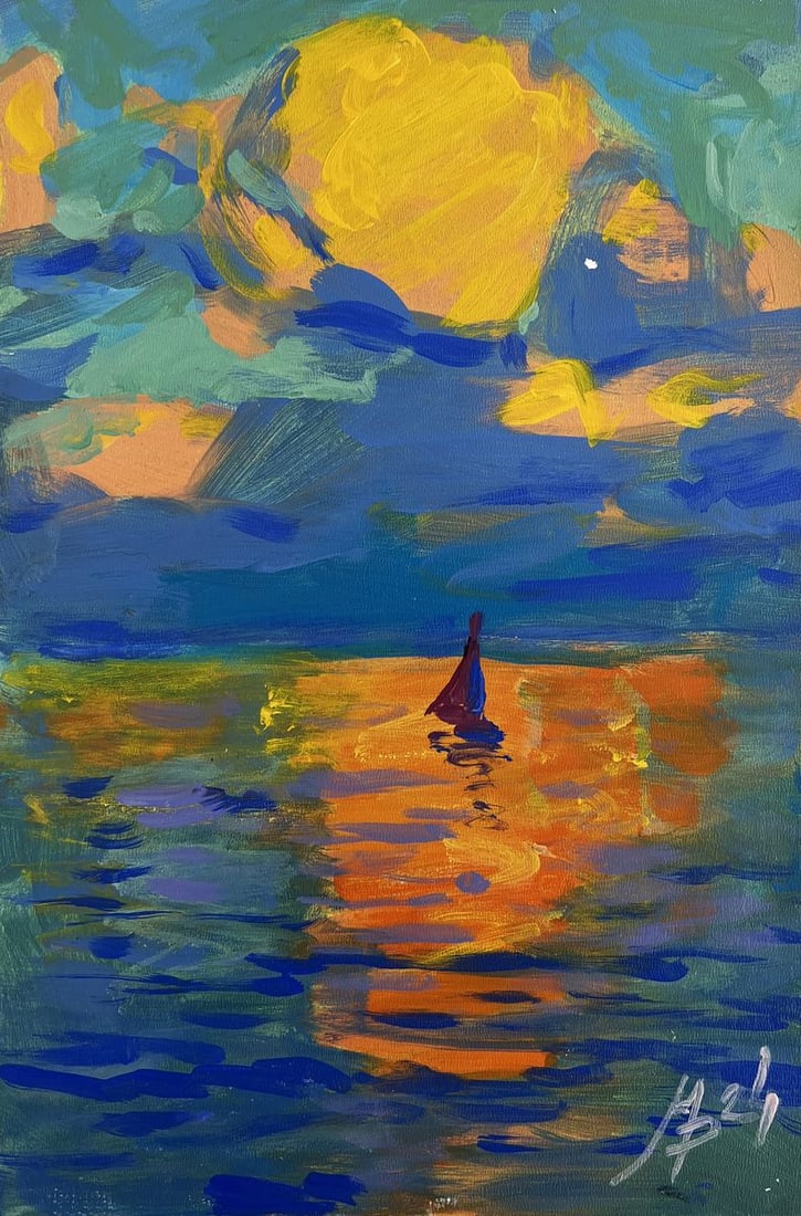Acrylic painting Romantic sea sunset Mykhailo Patskan - 3