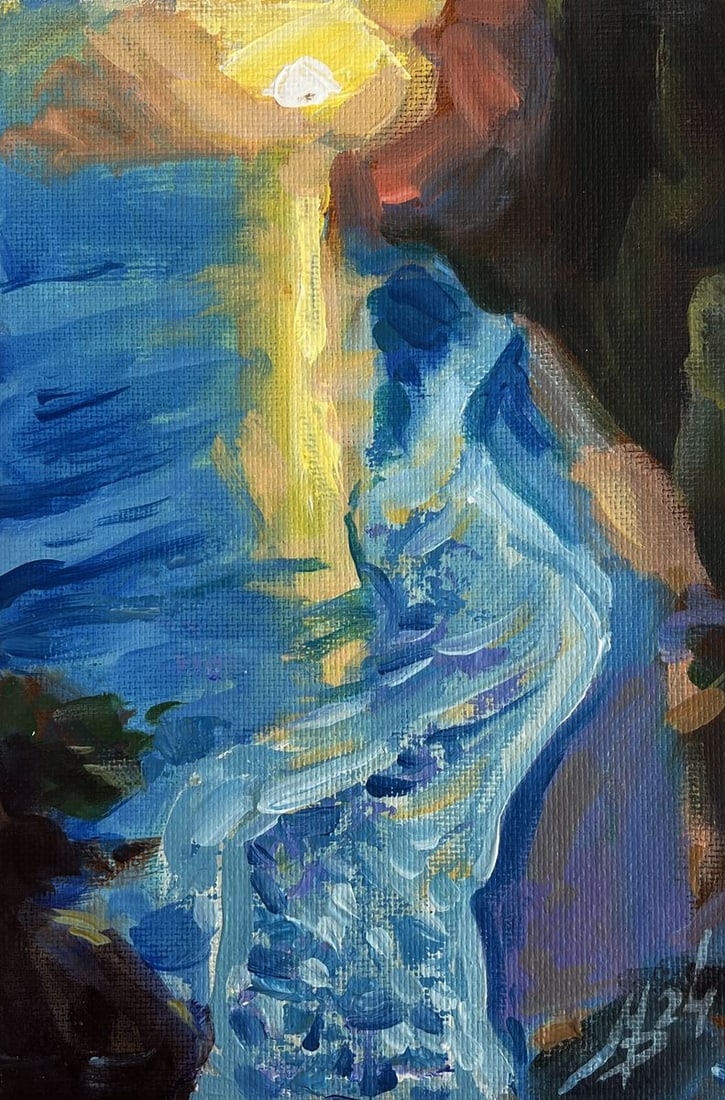 Acrylic painting Yellow sunset at sea Mykhailo Patskan - 3