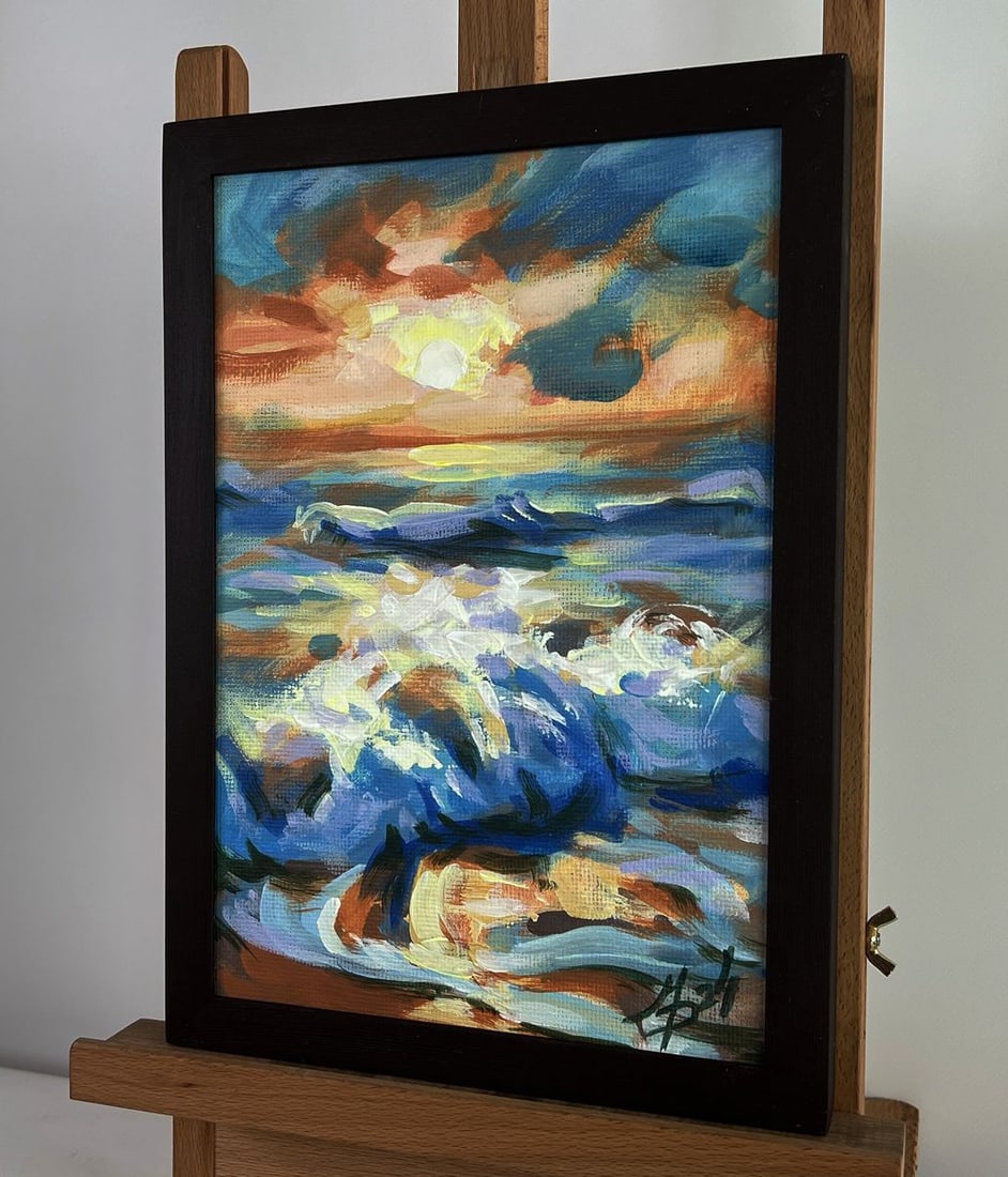 Acrylic painting Fiery sun above the horizon Mykhailo Patskan - 2