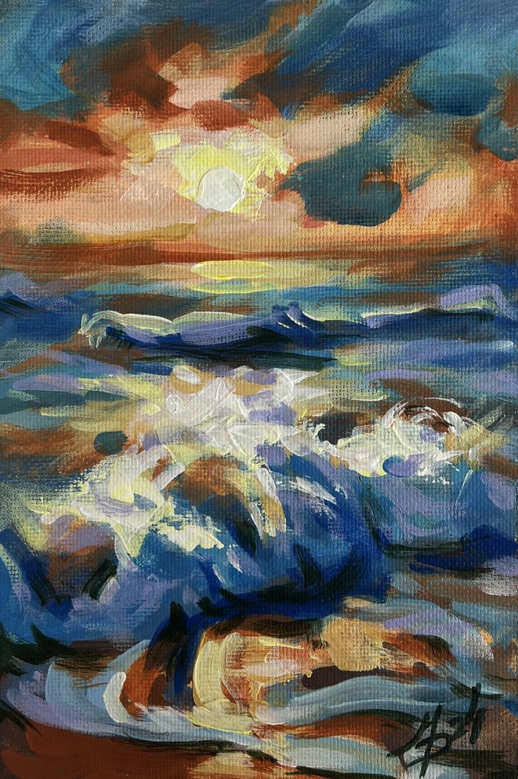 Acrylic painting Fiery sun above the horizon Mykhailo Patskan - 3