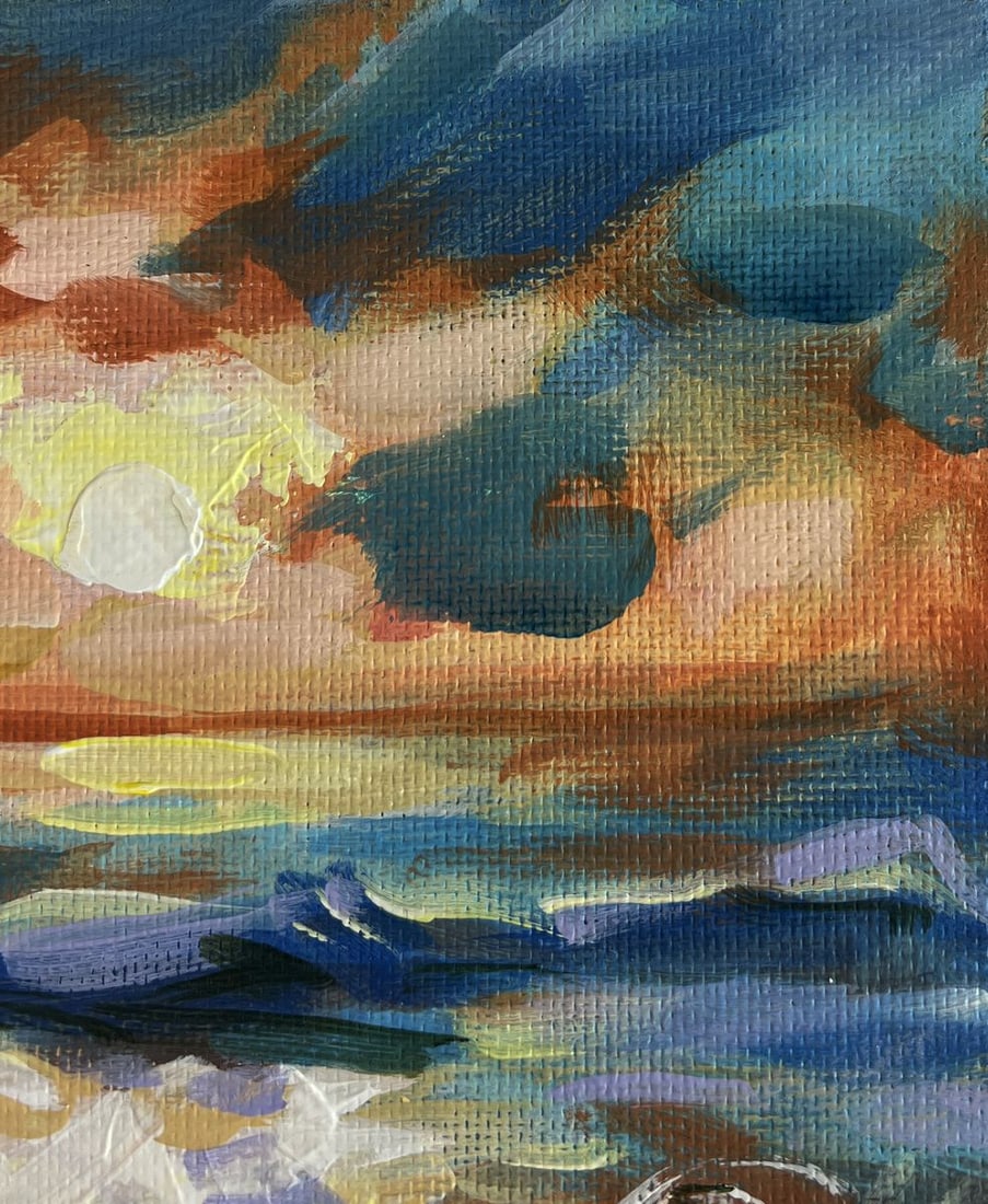 Acrylic painting Fiery sun above the horizon Mykhailo Patskan - 4