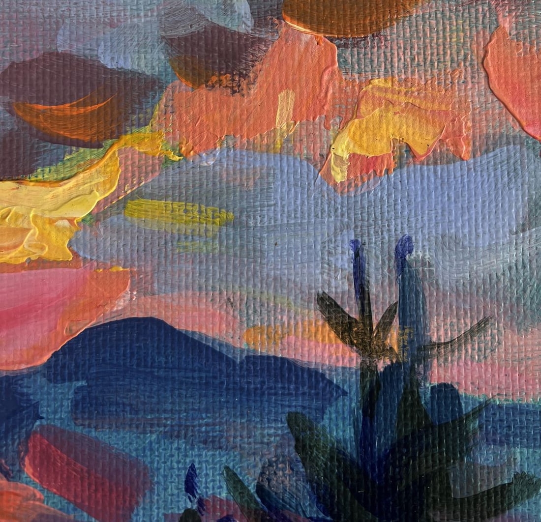Acrylic painting Sunset haze over the mountains Mykhailo Patskan - 4