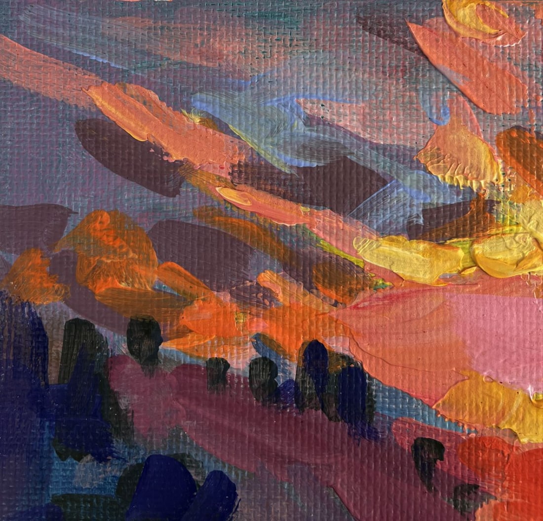Acrylic painting Sunset haze over the mountains Mykhailo Patskan - 6