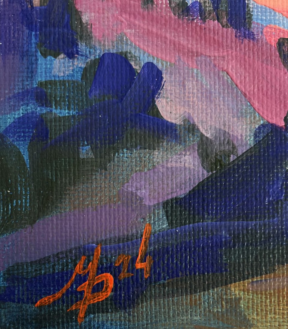 Acrylic painting Sunset haze over the mountains Mykhailo Patskan - 9
