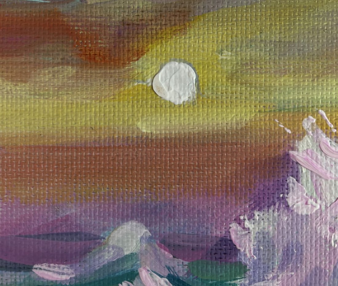 Acrylic painting Sunset waves crashing on the rocks Mykhailo Patskan - 5