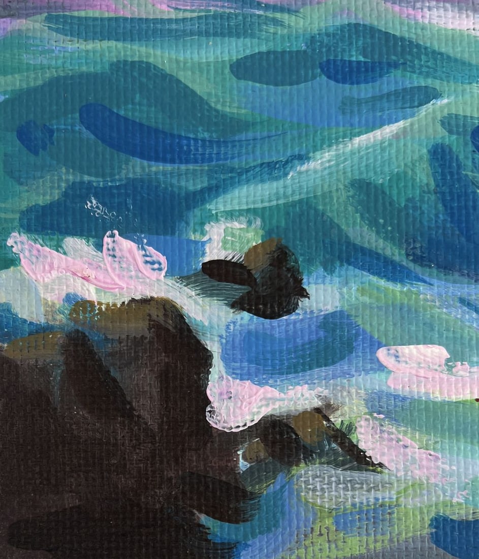 Acrylic painting Sunset waves crashing on the rocks Mykhailo Patskan - 7