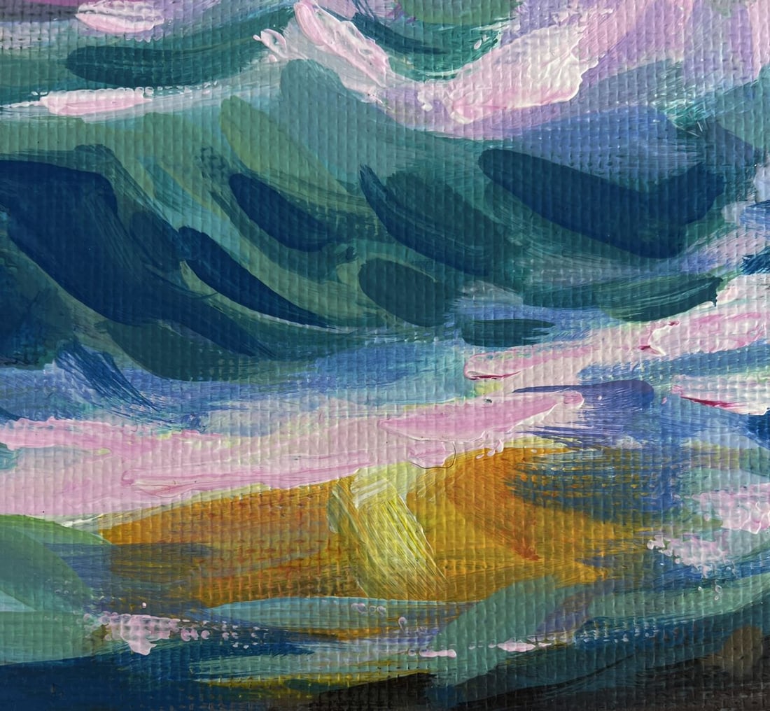 Acrylic painting Sunset waves crashing on the rocks Mykhailo Patskan - 8