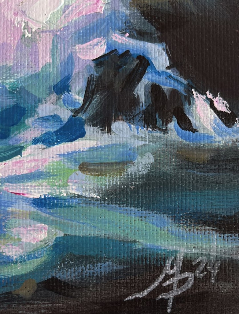 Acrylic painting Sunset waves crashing on the rocks Mykhailo Patskan - 9