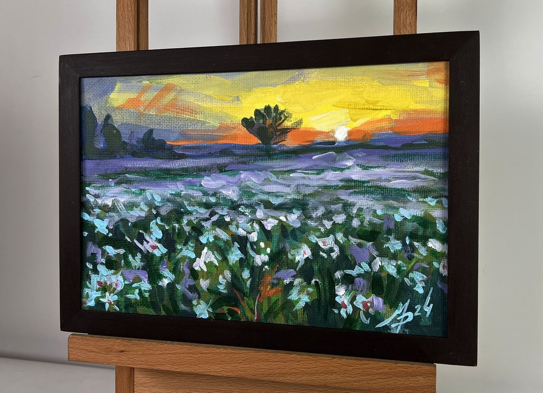 Acrylic painting Sunset and chamomile field Mykhailo Patskan - 2