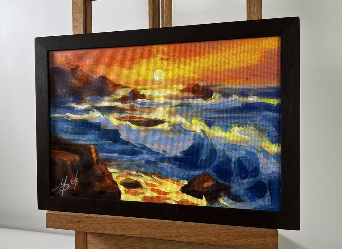 Acrylic painting Romantic sunset with sea waves Mykhailo Patskan - 2