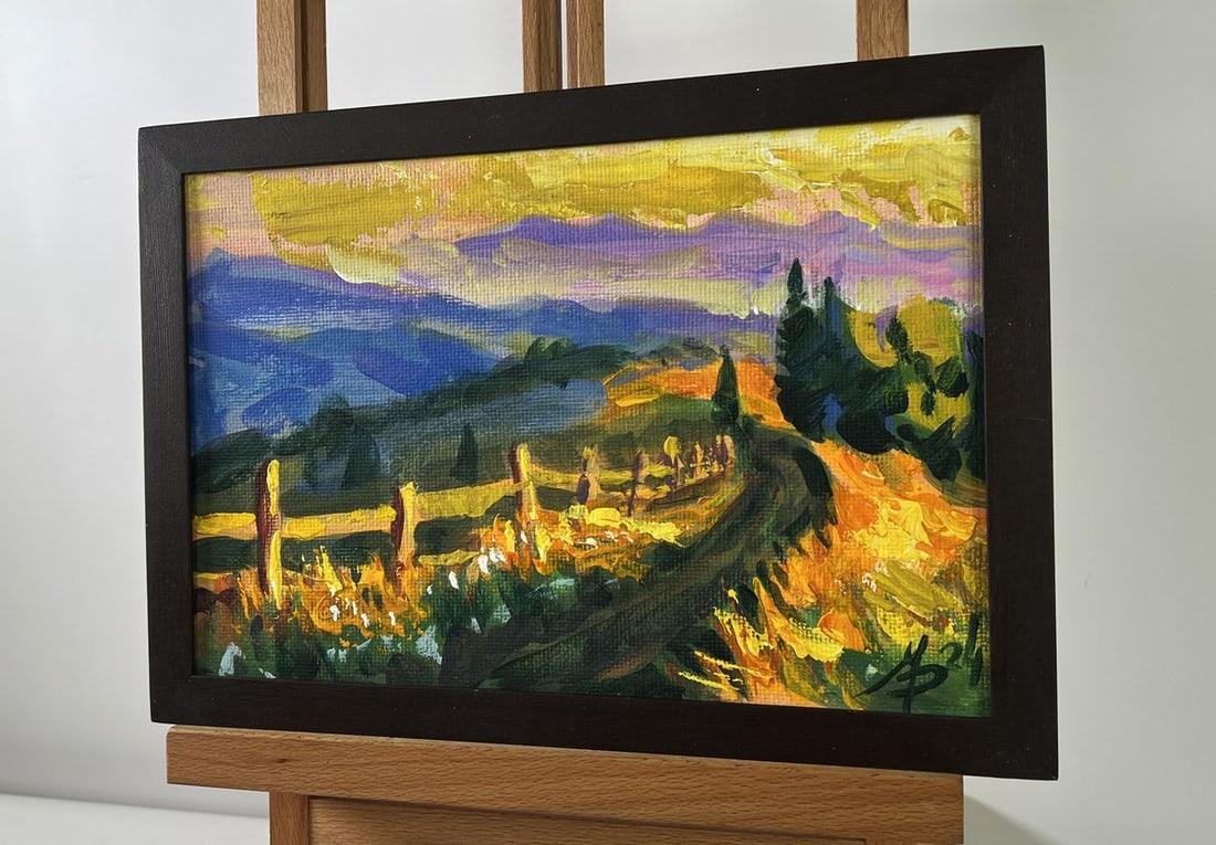 Acrylic painting Mountain path and sunset Mykhailo Patskan - 2