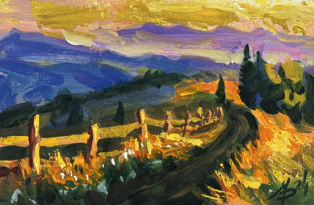 Acrylic painting Mountain path and sunset Mykhailo Patskan - 3