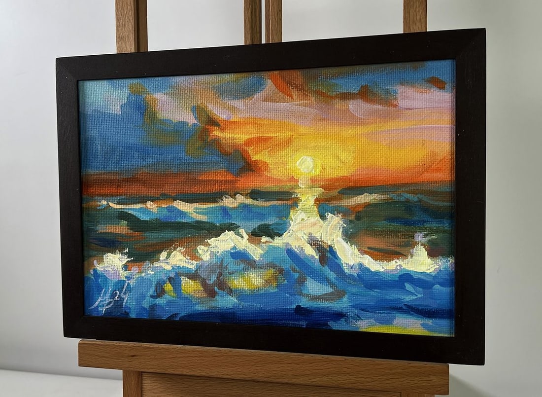 Acrylic painting Yellow sunset at sea Mykhailo Patskan - 2