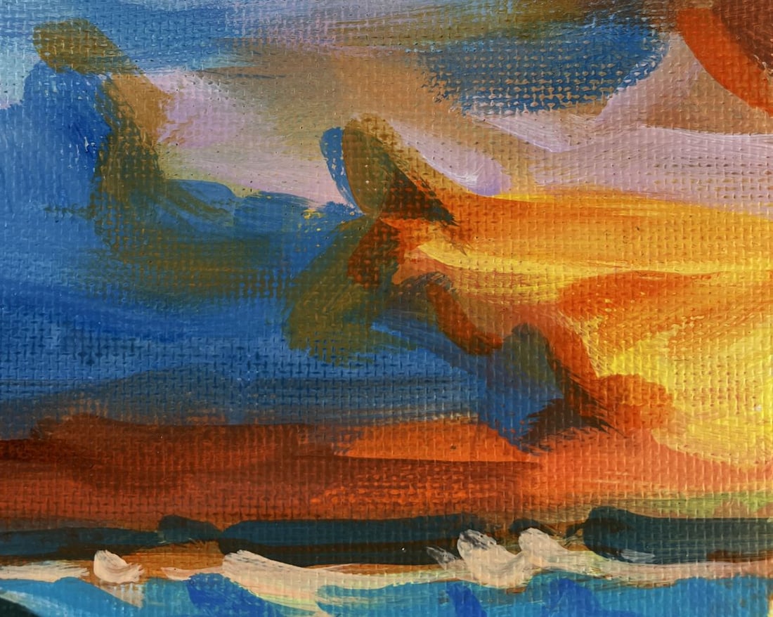 Acrylic painting Yellow sunset at sea Mykhailo Patskan - 5