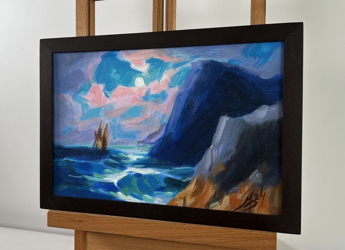 Acrylic painting Moonlit Night at Sea Mykhailo Patskan - 2