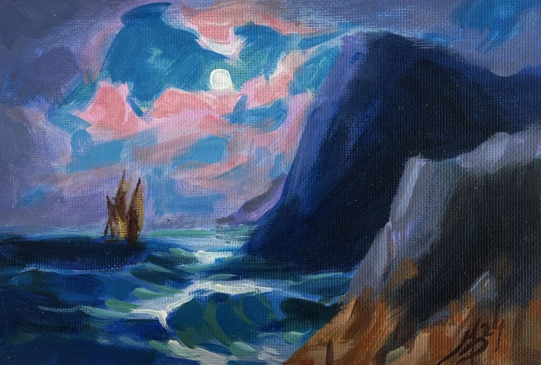 Acrylic painting Moonlit Night at Sea Mykhailo Patskan - 3
