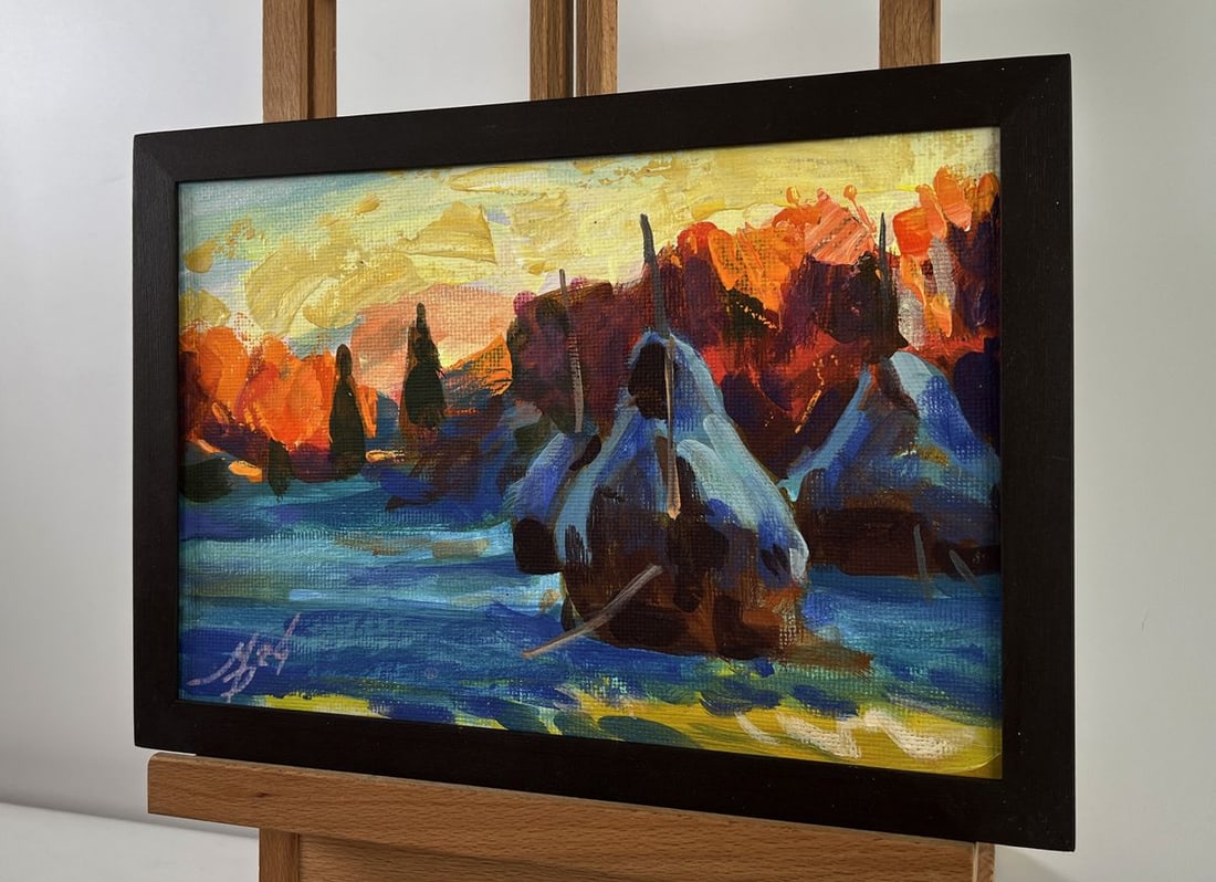 Acrylic painting Haystacks near the autumn forest Mykhailo Patskan - 2