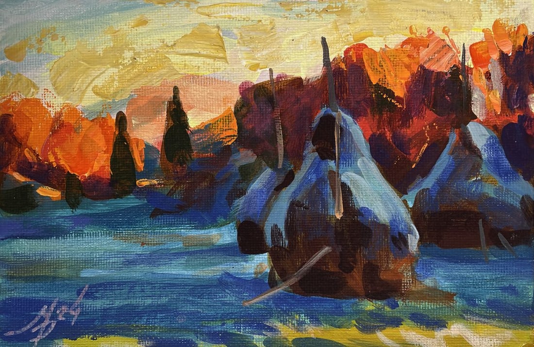 Acrylic painting Haystacks near the autumn forest Mykhailo Patskan - 3