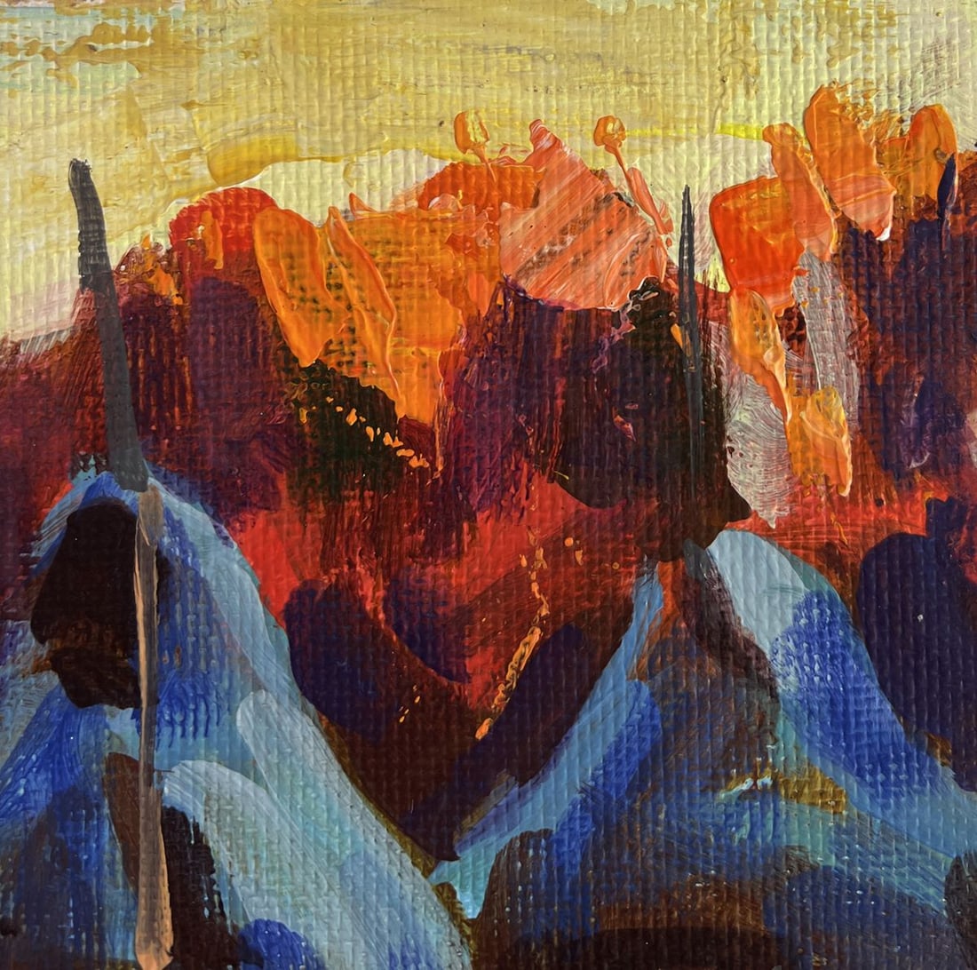 Acrylic painting Haystacks near the autumn forest Mykhailo Patskan - 4