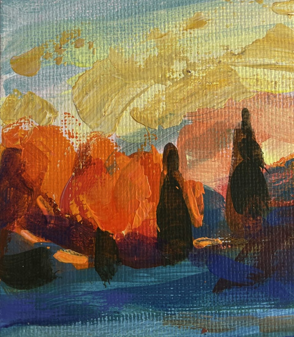 Acrylic painting Haystacks near the autumn forest Mykhailo Patskan - 6