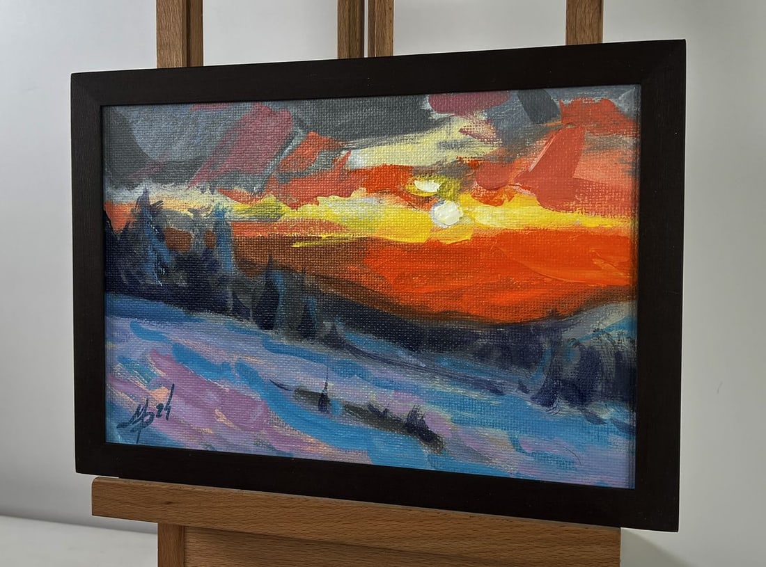 Acrylic painting Crimson winter evening Mykhailo Patskan - 2