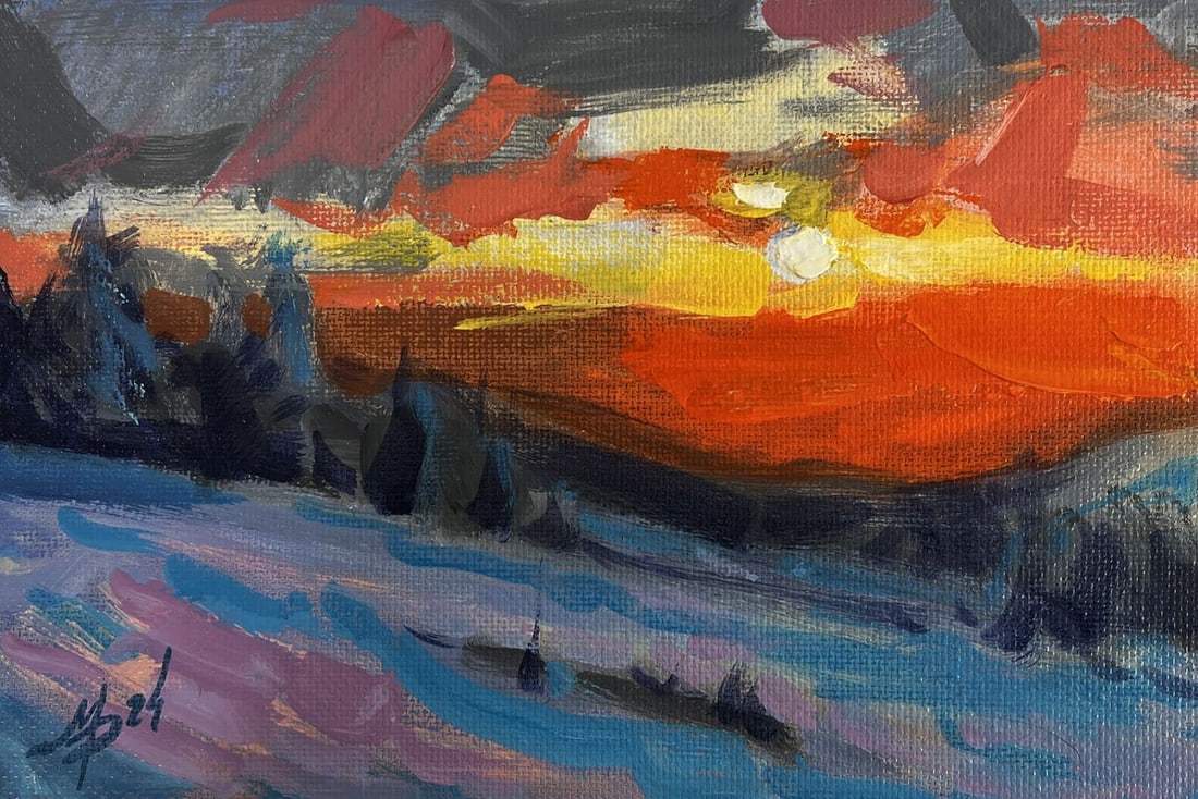 Acrylic painting Crimson winter evening Mykhailo Patskan - 3