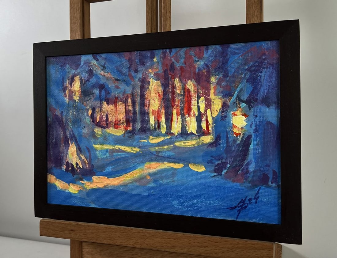 Acrylic painting Rays of sun in the winter forest Mykhailo Patskan - 2