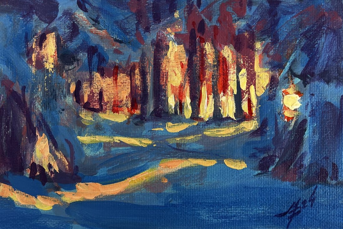 Acrylic painting Rays of sun in the winter forest Mykhailo Patskan - 3